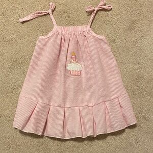 1st birthday Pink Striped Dress with Cupcake Embroidery